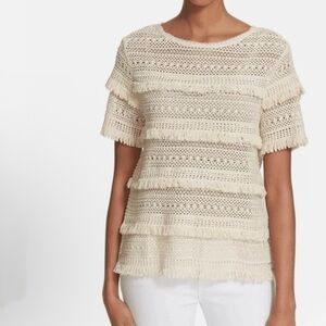 Joie French Girl Boho Cotton luxury fringe top Parisian Chic Rafael top small